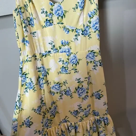 Abercrombie & Fitch Butter Yellow Ruffle Tiered Maxi Dress Blue Floral SZ M EUC - Picture 13 of 13